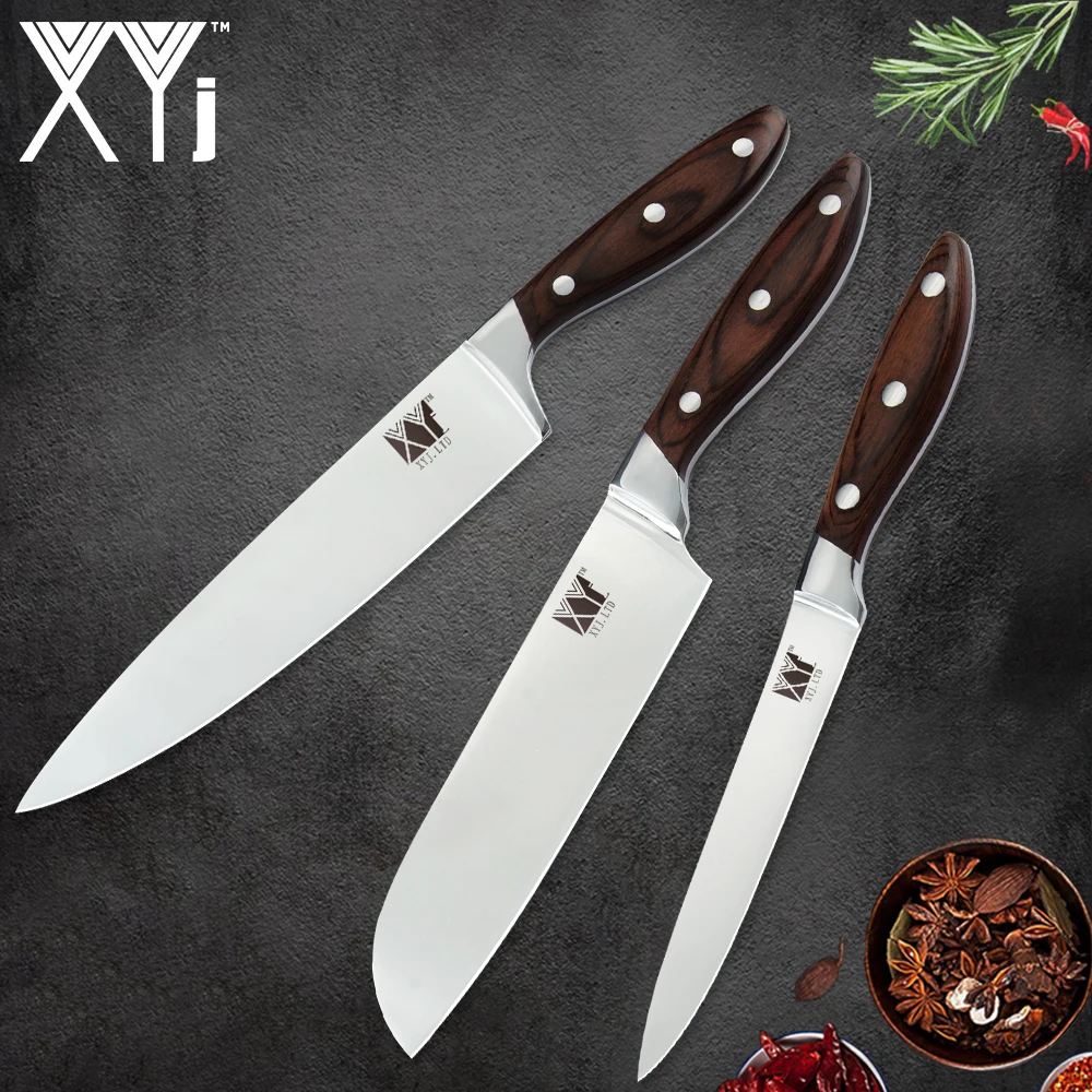 XYj кухонные 3 шт. ножи из нержавеющей стали 8 ''шеф повар 7'' сантоку 5