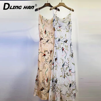 

LINGAHN Fashion Print Velvet Dress Sexy Off Shoulder Spaghetti Strap Dresses Designer Summer Women's New