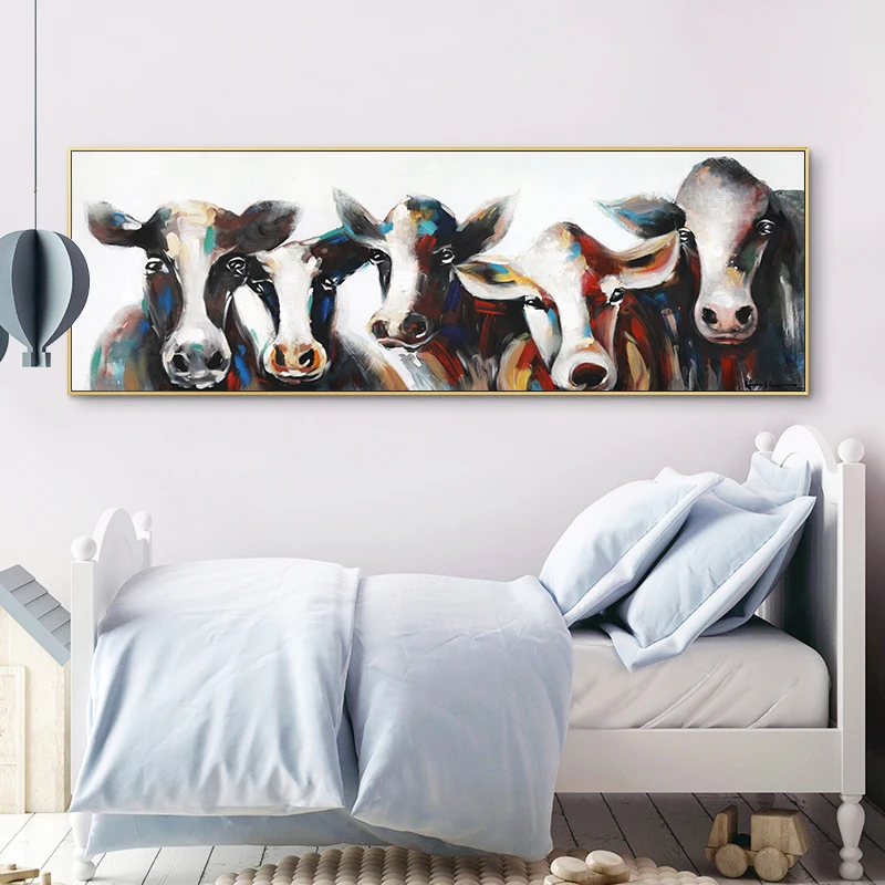 Modern abstract oil painting original five cows on canvas posters and prints murals family living room decoration frame | Дом и сад