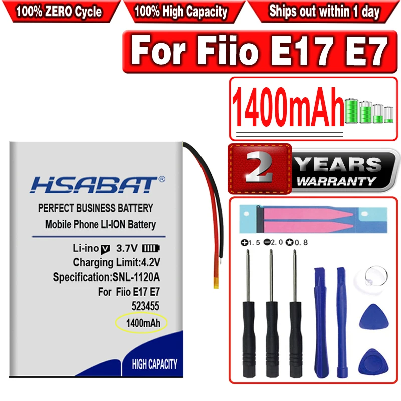 HSABAT 1400mAh 523455 Battery for FIIO E17 E7 Headphone Amplifier New Li-po Polymer Rechargeable Accumulator Pack Replacement |