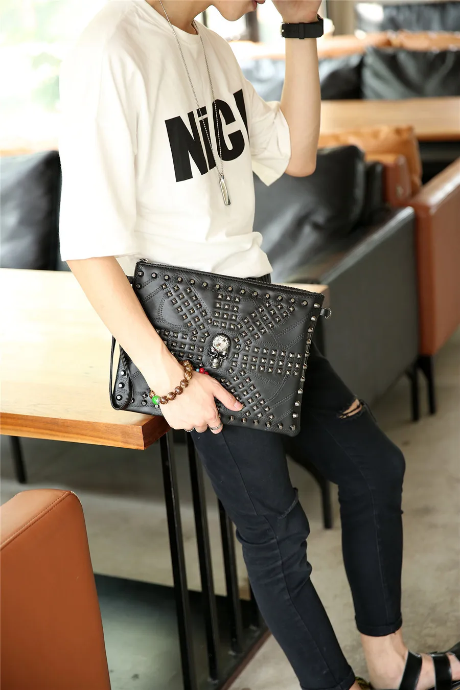 

Single shoulder bag Korean version of the new men's handbag fashion splice soft leather handbag