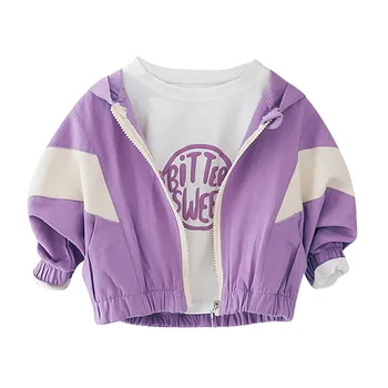 

Spring Autumn Girls Jacket Coat Children's Jacket Baby Clothes Sport Stitching Design Hooded Coat Tops Outwear Kids Clothes