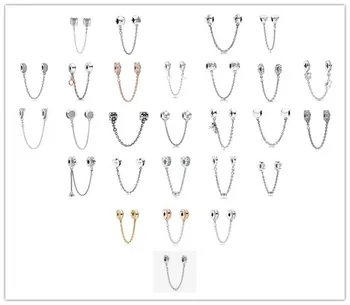 

925 Sterling Silver Bead Dangling Crown O Safety Chain Charm Fit Women Pandora Bracelet & Necklace Diy Jewelry