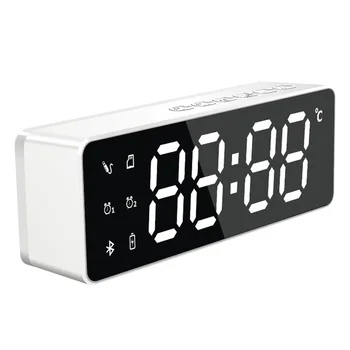 

Multifunctional Wireless Temperature Display Mini Mirror Type Digital Alarm Clock Bluetooth Speaker Stereo USB Charging FM Radio