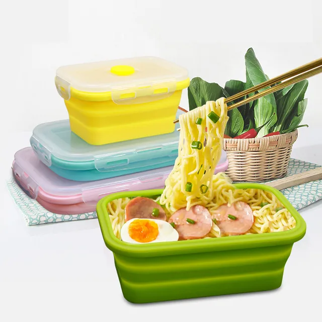 350-1200ml Silicone Collapsible Lunch Box Food Storage Container Microwavable Portable Bowl Picnic Camping Rectangle Outdoor Box 1