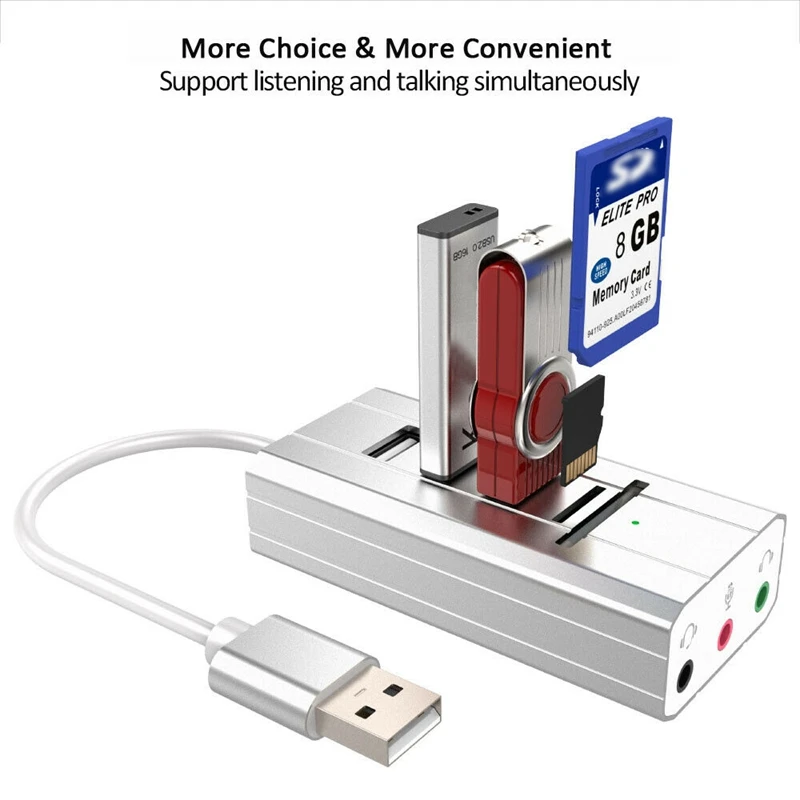 3 usb хаб внешняя звуковая карта AUX микрофон гарнитура адаптер TF SD для ноутбука