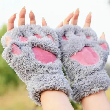 

2019 Brand New Winter Women Cute Cat Claw Paw Plush Mittens Short Fingerless Gloves Half Finger Animal Pretend Warm Gloves