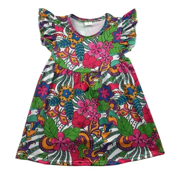 

flower print girls boutique clothes lovely flare sleeve with simple design clothing dress