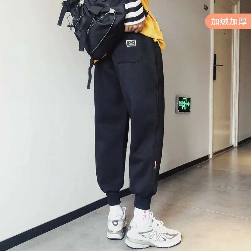 

Large Size 2019 Winter Hong Kong Style New Style Embroidered Sports Loose Casual Brushed And Thick Sweatpants Men's Ankle Banded