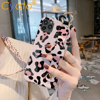 

Leopard Print Phone Case For iPhone 7 11 Pro X XS MAX X XR 8 6 6s Plus Luxury Strap Soft IMD Lanyard Cover Wristband Bag