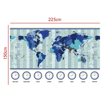 

150x225cm Non-woven World Map Time Zone Map For Education And Learner
