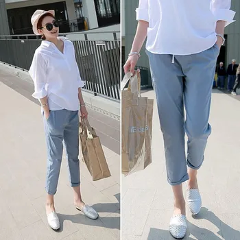 

Maternity pants spring autumn wear trousers summer thin section loose casual cotton linen leggings pregnant women spring wear