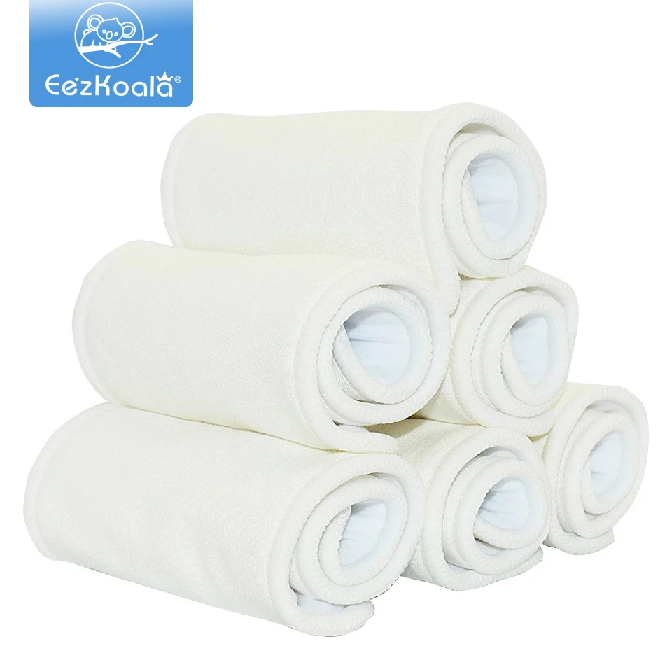 

EezKoala 5/10 pcs 4 layers Bamboo Cotton Cloth Diaper Insert Washable Cloth Nappy for Baby Diapers 35*13.5cm Baby diaper insert