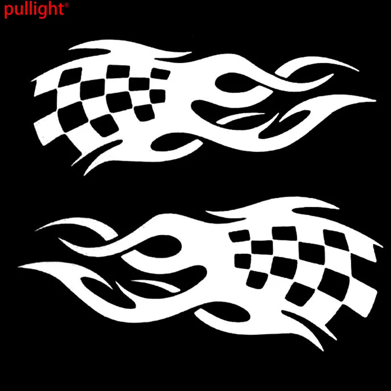  2x Large Fun Race Flag Flames Vinyl Graphics Car Side Graphics Decals Stickers