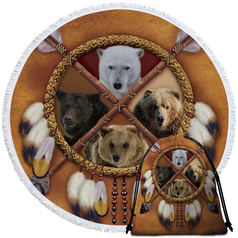 Постельное белье Outlet Dreamcatcher большое круглое пляжное полотенце 3D Волк лев тигр банное полотенце с кисточкой животное Леопард Племенной коврик для пикника 150 см