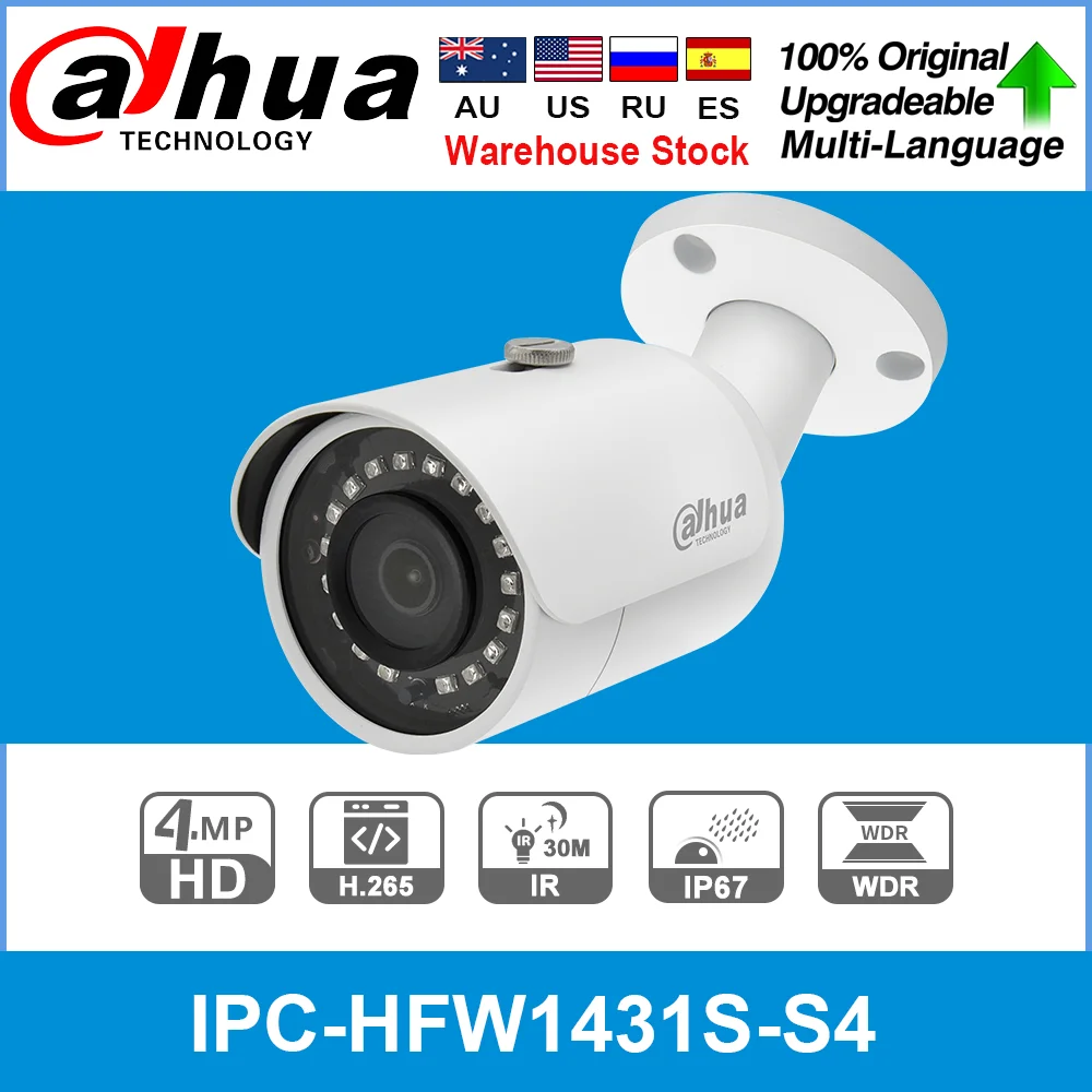 Сетевой видеорегистратор Dahua 4MP IP Камера Мини Пуля Открытый PoE IR Ночное видение IPC HFW1431S S4 IP67 видеонаблюдения s