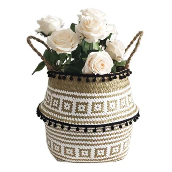 

2019 Seaweed Woven Flower Basket Collapsible Portable Basket Household Storage Baskets