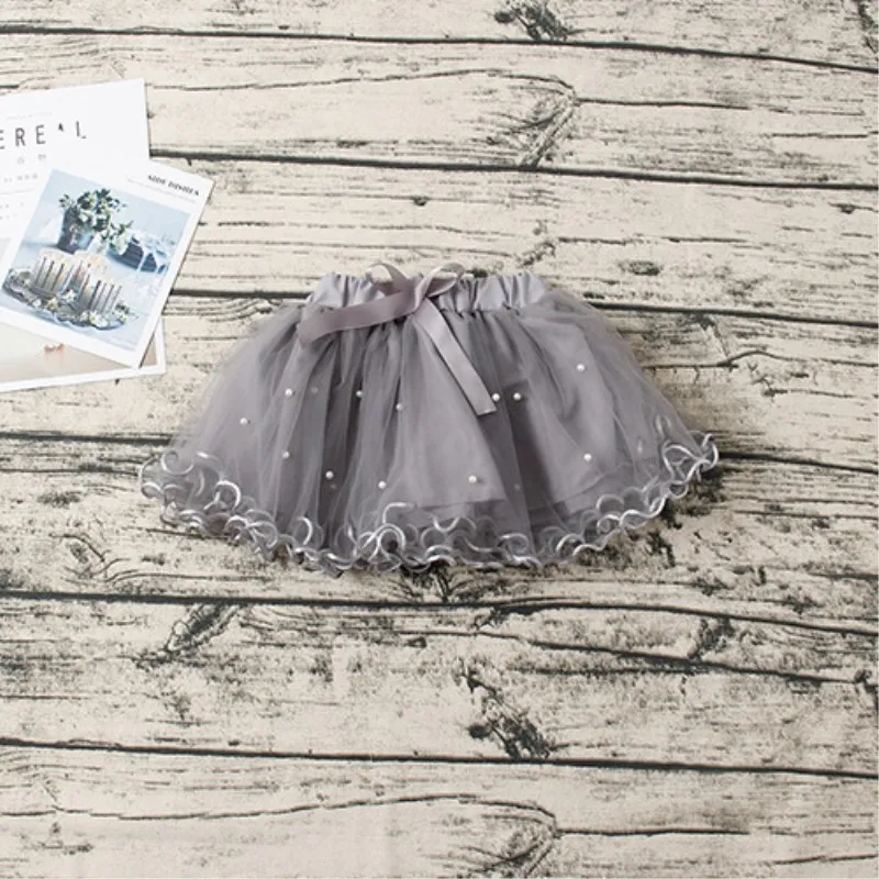 Girls pettiskirt baby tutu skirts toddler infant short cake skirt Pearl children princess Wavy gray tulle puffy skirts - Цвет: Серый