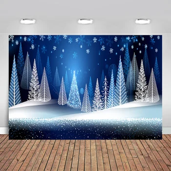 

Photography Backdrops Blue Snow Flakes Winter Wonderland Pine Forest Sparkls Snow Christmas Photo Background Backdrop