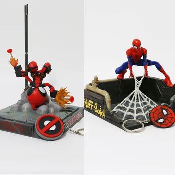

Marvel Super Hero Spider-Man Peter Parker Deadpool Wade Wilson Mini Finder Keype Exclusive Key Chain & Holder Figure Model Toys
