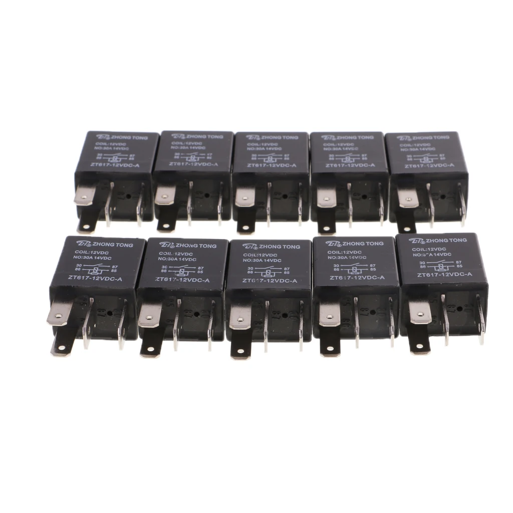 DC 12V 30 AMP Car Automotive Boat Truck 4 Pins SPST Alarm Relay Pack of 10