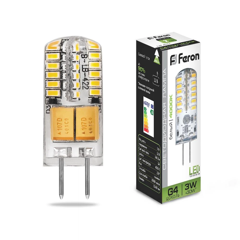 Лампа светодиодная FERON 25532 (3W) 12V G4 4000K LB-422 | Лампы и освещение