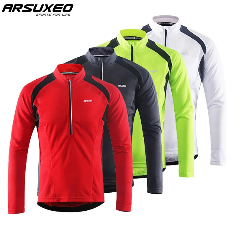 Cycling Jerseys Bike-Shirt Pockets MTB Mountain-Bike ARSUXEO Long-Sleeve Reflective Stripe
