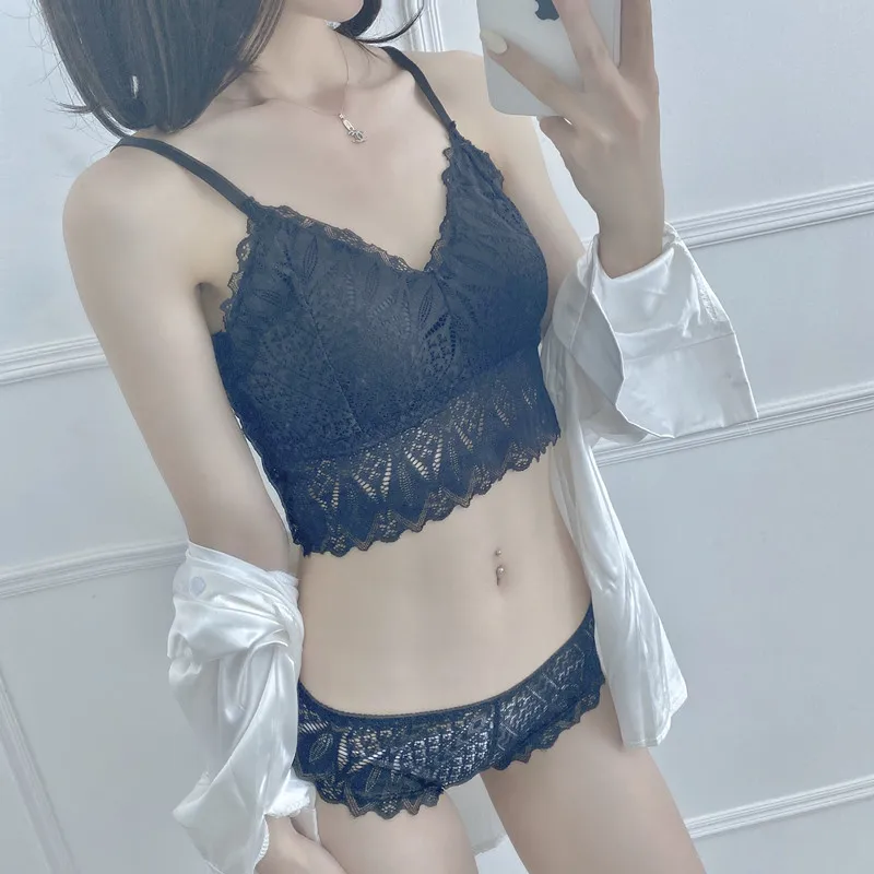 CHRLEISURE 2pcs Bra Sets Women Lace Underwear Set Panties&Bra Beauty Back Lingerie Wirefree Brassiere Female Bralette sexy underwear sets