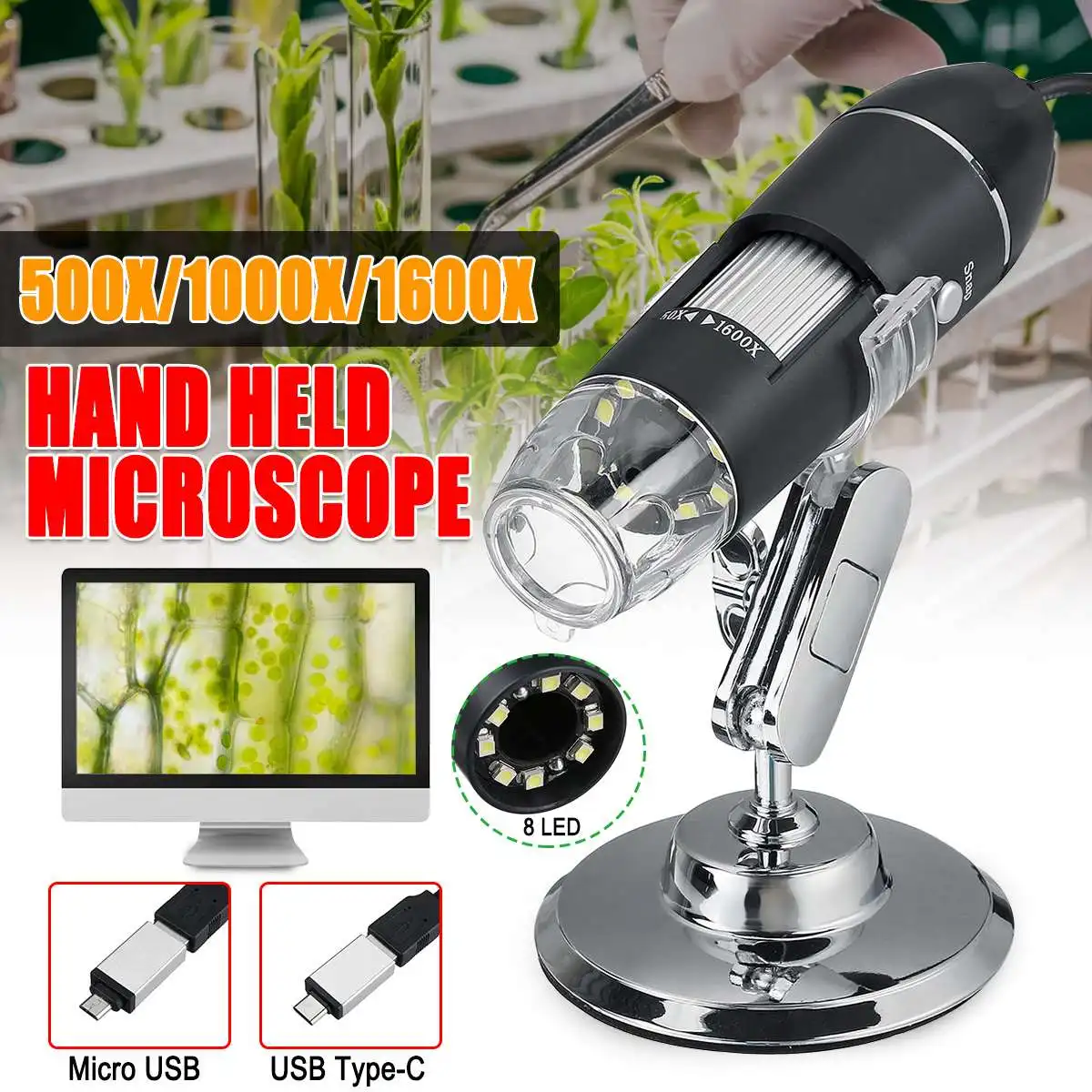 

3 Style Adjustable Dimmer Microscope Computers Real-Time Video Inspection Digital Microscope Micro-USB Type-C USB Handheld