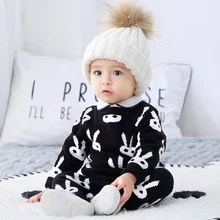 Baby Rabbit Print Knit Clothes Sets Newborn Baby Boy Clothes Toddler Winter Tops Pants