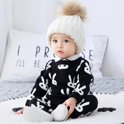 Ensemble de vêtements en tricot imprimé lapin pour nouveau né, haut et pantalon, hiver 