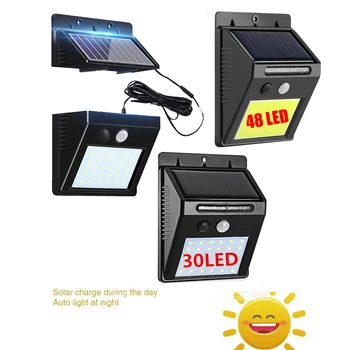 

48/30 Leds Solar Light Waterproof Motion Sensor Wall Lamp Powered Panel Lighting Street Outdoor Garden Lights White Black Color