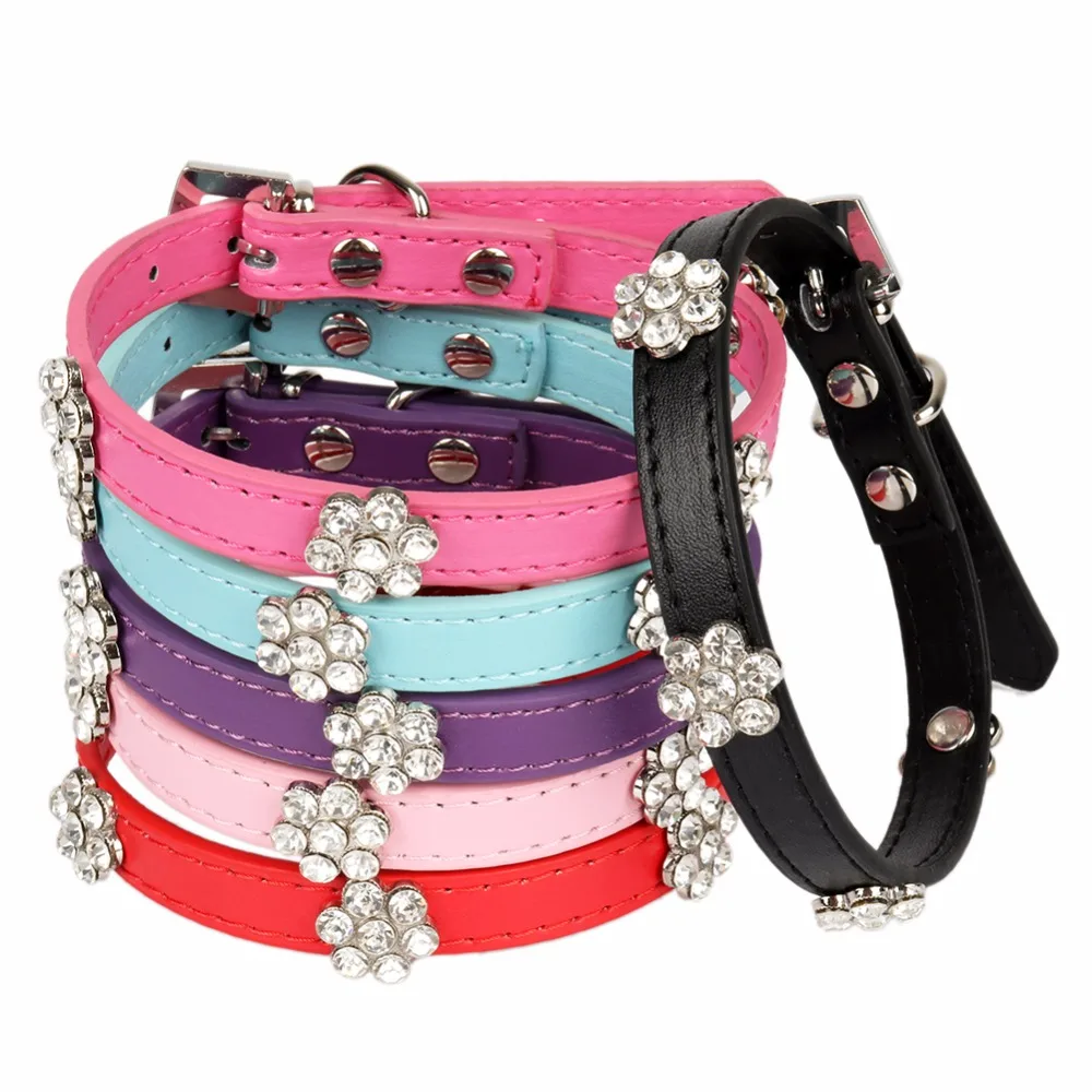 

Plum Dog Collar puppy pet Rhinestone PU Leather Neck Strap for Small Middle Large Teddy Labrador Gold Hair doggie