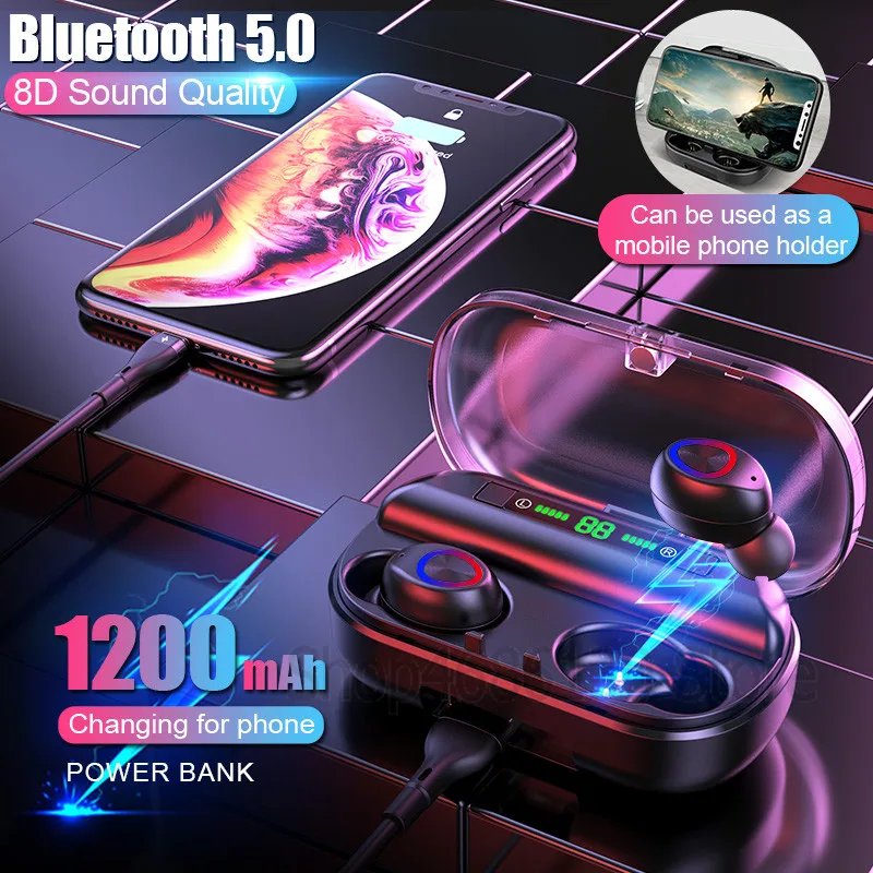 V10 беспроводные Bluetooth наушники с сенсорным стерео TWS Bluetooth 5,0 цифровой светодиодный дисплей с зарядным устройством для спортивных наушников