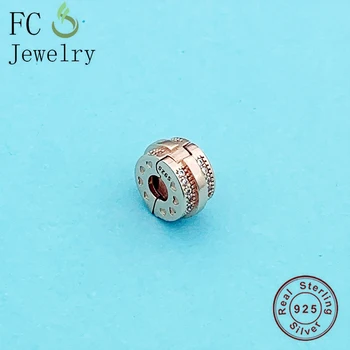 

FC Jewelry Fit Original Brand Charm Bracelet 925 Silver Rose Gold Craved Heart Stopper Bead For Making Women Berloque 2020 New