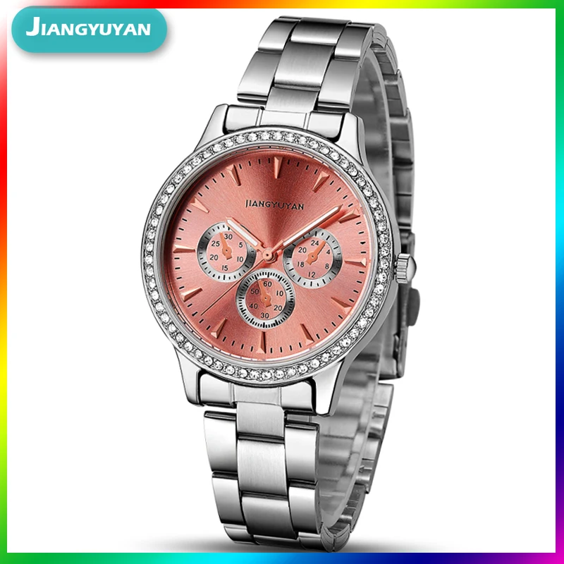 

Pink Women Luxury Rhinestone Stainless Steel Quartz Watches Ladies Business Watch Japanese Quartz Movement Relogio Feminino