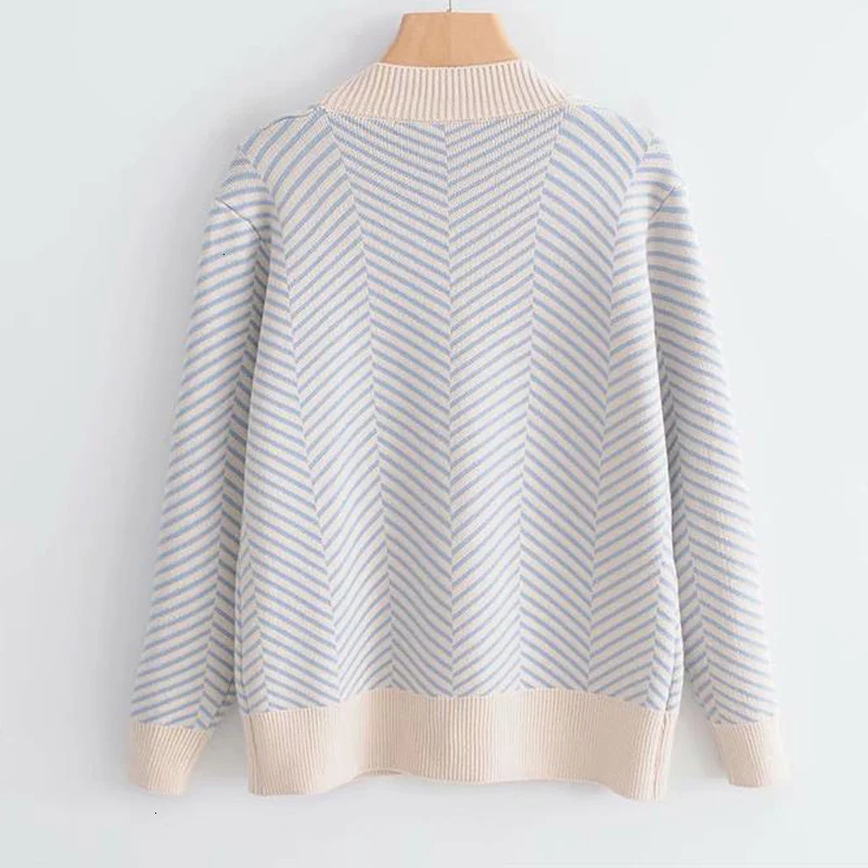 TVVOVVIN autumn women's new sweater Korean version of the loose striped sweater cardigan long-sleeved V-neck X728