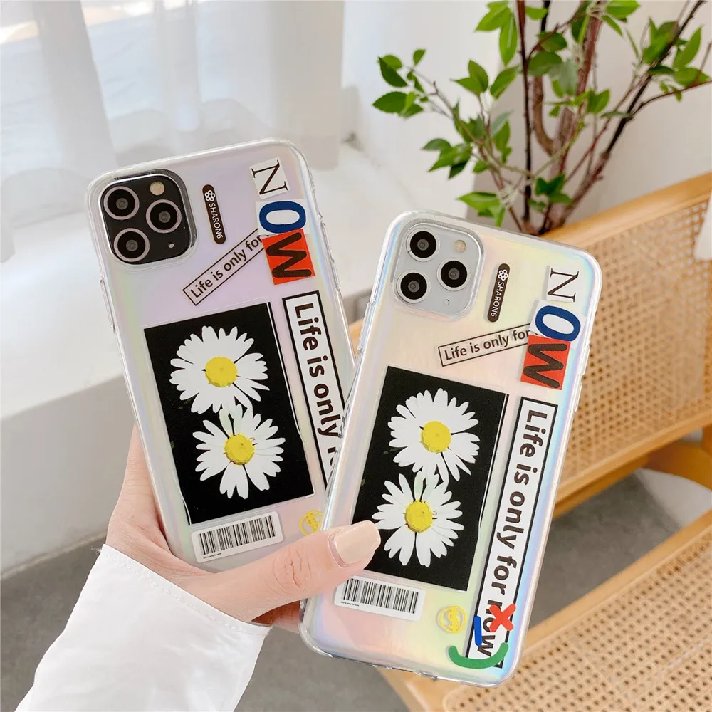 

Lovely Flower clear Laser Phone Case For iPhone 11 ProMAX 8 Plus X XS XR XSMax Case Glitter Powder Soft protective Back Cover