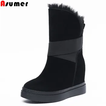 

ASUMER 2020 new arrival winter snow boots women suede leather thick fur wedges platform shoes comfortable ankle boots women