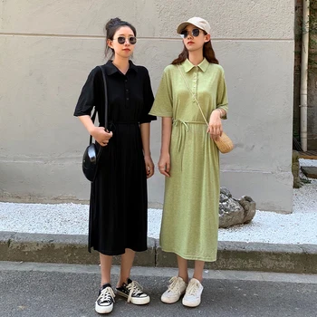 

Make firm offers vintage dress in long polo collar split with waist shirt skirt