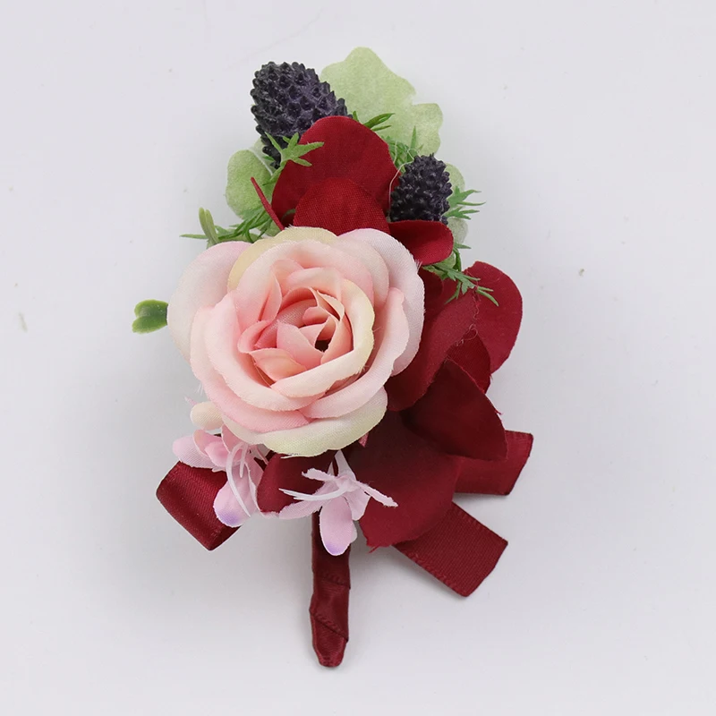 boutonniere-F Йо Чо Шелковая Роза украшение для свадьбы цветок-бутоньерка мужчины бутоньерка девушка браслет бутоньерка на запястье для подружки невесты искусственная Красная роза цветок - Цвет: boutonniere-F
