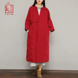 LZJN 2019 женское осенне-зимнее пальто хлопковая льняная жаккардовая стеганая куртка китайская стильная повязка женские качественные парки