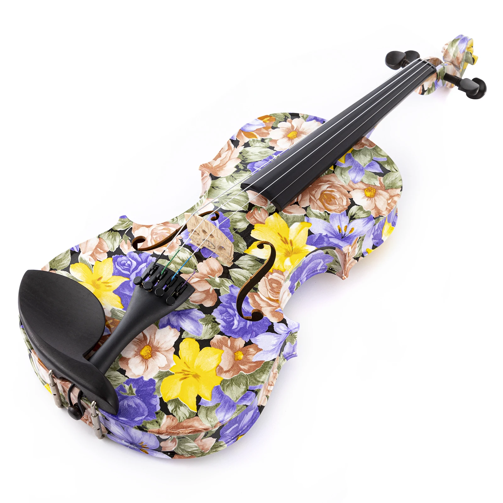 Kinglos Solid Wood Full Size 4/4 Purple Pink Flower Colored Student Violin  for Beginners Ebony Fitted