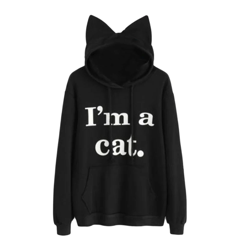 Женские толстовки с принтом черного уха Пальто "i'm A cat" Черная мода осень и зима прилива продукты высокого качества поп прилива моды - Цвет: 1