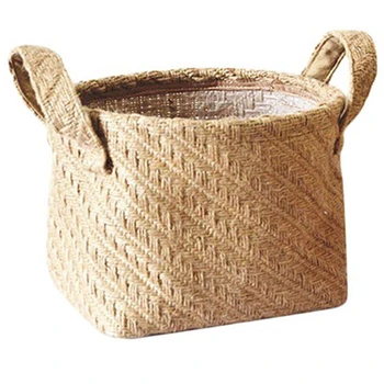 

Woven Storage Basket Hemp Rope Flower Pot Dirty Clothes Laundry Hamper With Handles Office Desktop Sundries Organizer Box