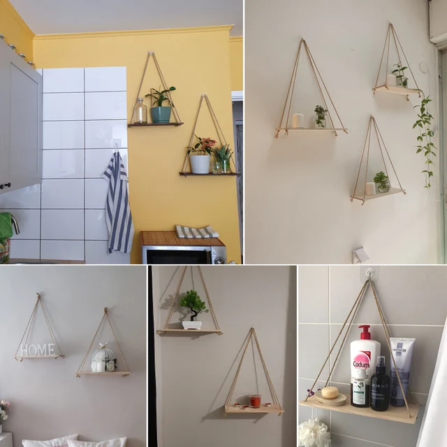 Fa Lengő Függő Kötél Növény Fogas Falra Szerelt Úszó Polcok Tervezés Virág Edény Tálca Otthoni Esküvői Dekorációhoz Diy Kézműves - Image 6