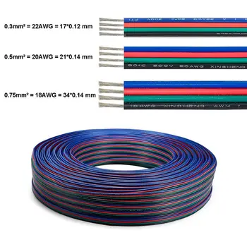 

LED Connector Cable 20m 22AWG 18AWG 0.3mm Tinned Copper Wires SM JST Electrical Cable 4 Pin Wire For 5050 RGB Strip LED Driver