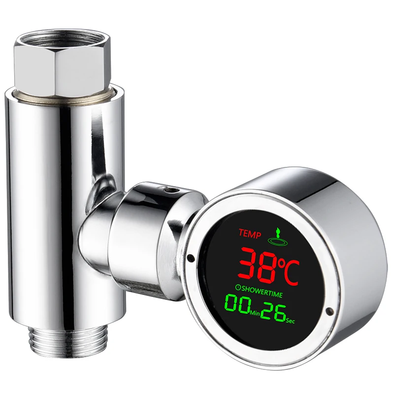 Free Shipping Brass LED Water Shower Thermometer Self-Generating Electricity Bath Water Temperature Meter Monitor For Baby Care - Цвет: Chrome