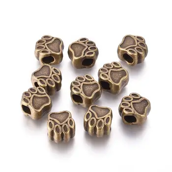 

20Pcs Dog Paw Prints Alloy Beads Tibetan Style European Large Hole Metal Beads For DIY Necklace Bracelet Jewelry Making Findings