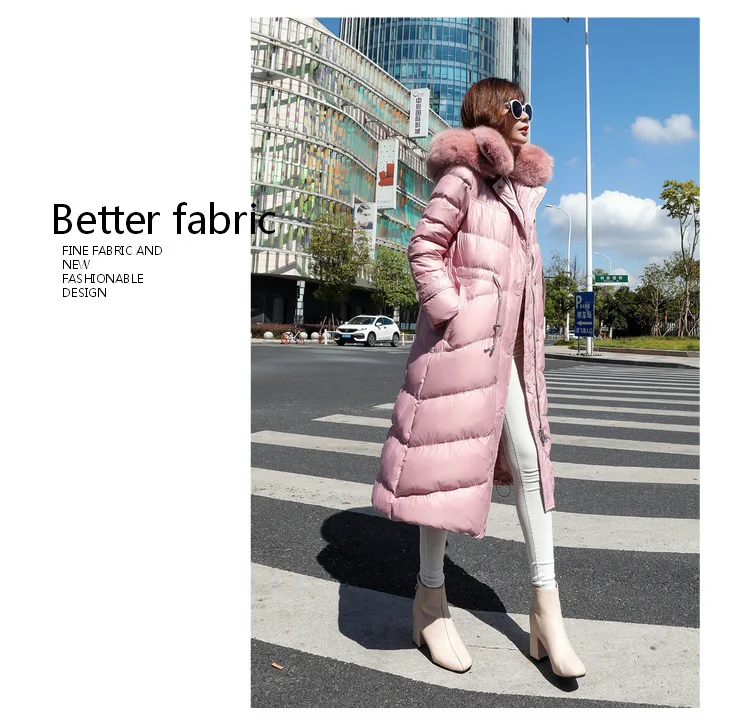 Winter WOMEN'S Long down Jacket Korean-style Slim Fit Elegant Warm Fox Double Fur Collar down Jacket Coat